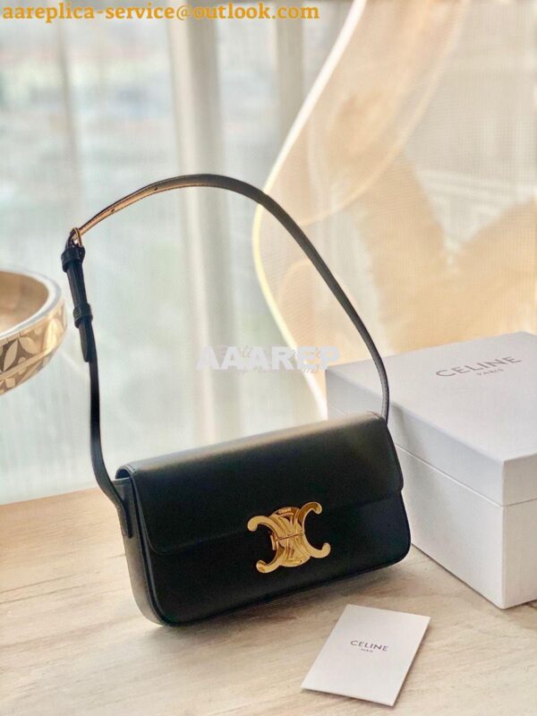 Replica Celine Triomphe Shoulder Bag In Shiny Calfskin 194143 Black 3