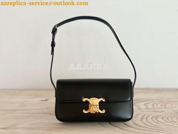 Replica Celine Triomphe Shoulder Bag In Shiny Calfskin 194143 Black 6