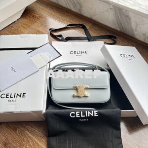 Replica Celine Triomphe Shoulder Bag In Shiny Calfskin 194143 Soft Blu