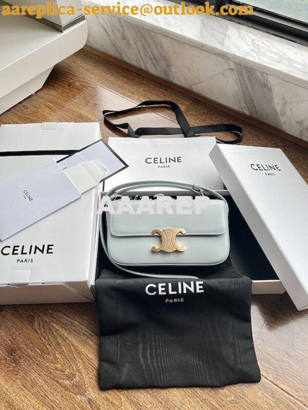 Replica Celine Triomphe Shoulder Bag In Shiny Calfskin 194143 Soft Blu 3