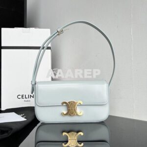 Replica Celine Triomphe Shoulder Bag In Shiny Calfskin 194143 Soft Blu 2