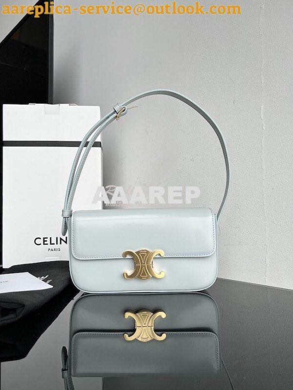 Replica Celine Triomphe Shoulder Bag In Shiny Calfskin 194143 Soft Blu 4