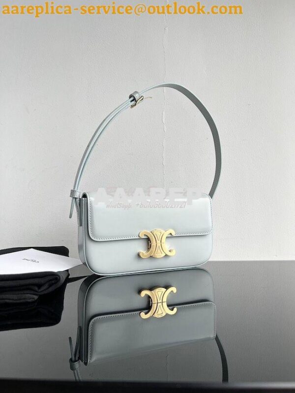 Replica Celine Triomphe Shoulder Bag In Shiny Calfskin 194143 Soft Blu 5