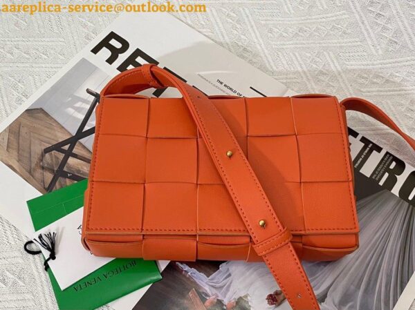 Replica Bottega Veneta Cassette Bag In Orange Intreccio Lambskin 11