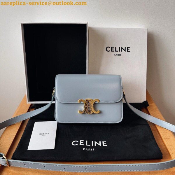 Replica Celine Triomphe Teen Bag In Pale Blue Leather 7