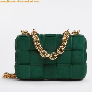 Replica Bottega Veneta Chain Cassette Bag In Green Intrecciato Suede Calfskin