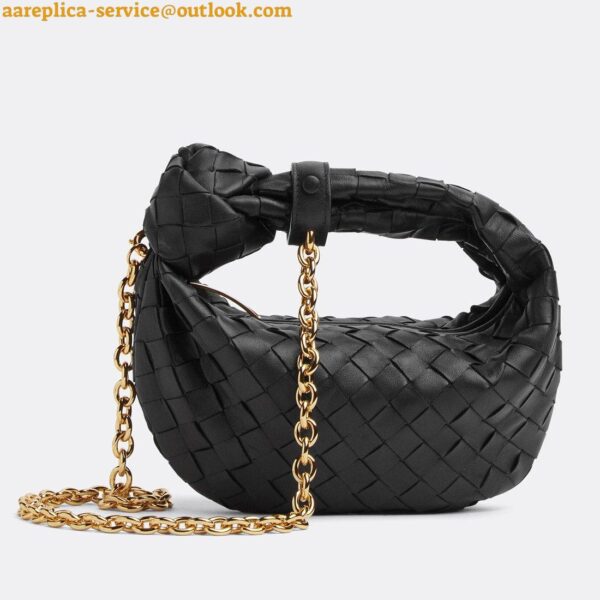 Replica Bottega Veneta Mini Jodie Chain Bag In Black Intrecciato Lambskin 6