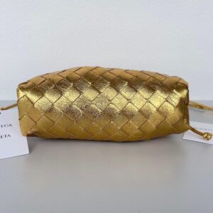 Replica Bottega Veneta Mini Pouch with Strap in Gold Metallic Lambskin