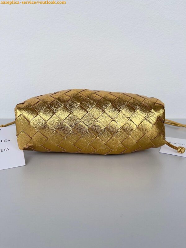 Replica Bottega Veneta Mini Pouch with Strap in Gold Metallic Lambskin 4