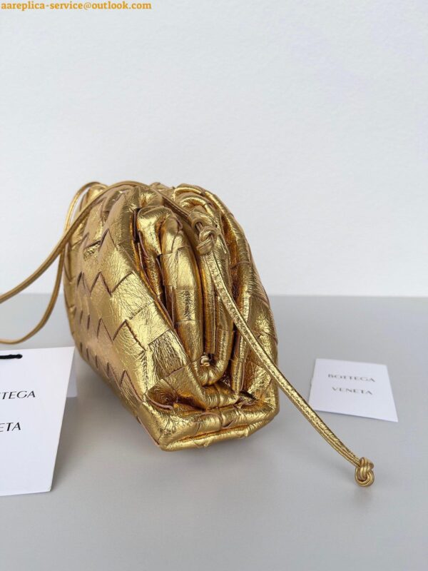 Replica Bottega Veneta Mini Pouch with Strap in Gold Metallic Lambskin 5