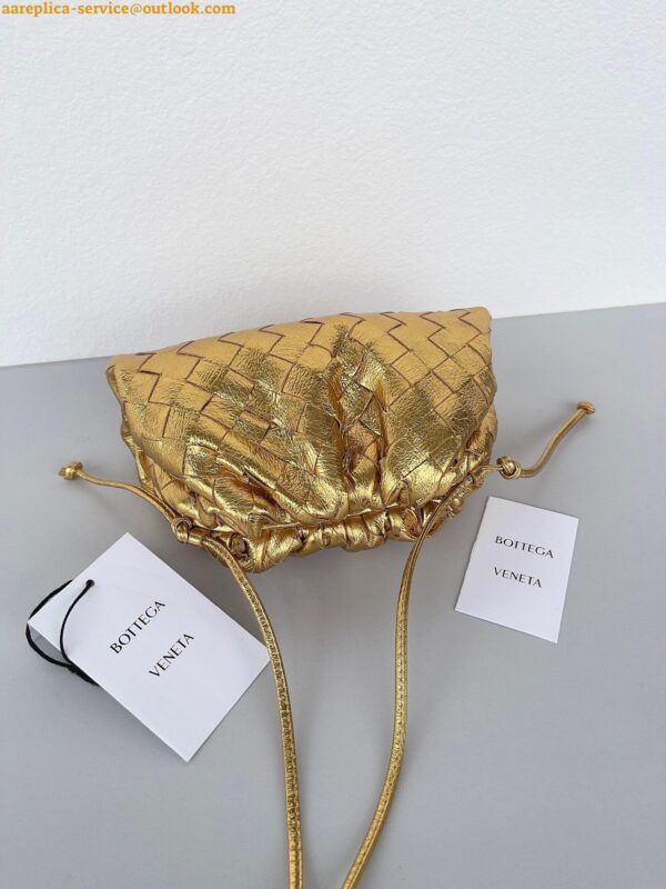 Replica Bottega Veneta Mini Pouch with Strap in Gold Metallic Lambskin 6