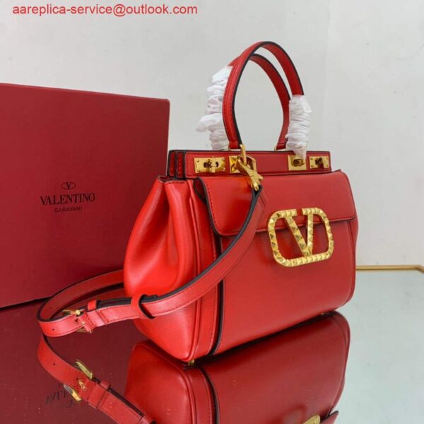 Replica Valentino 4100 Medium Rockstud Alcove Handbag In Grainy Calfskin 2B0J41 Red 3