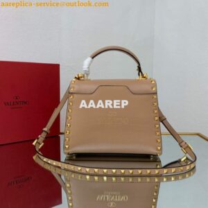 Replica Valentino 71000 Small Rockstud Alcove Handbag In Grainy Calfskin XW2B0J71 Apricot 2