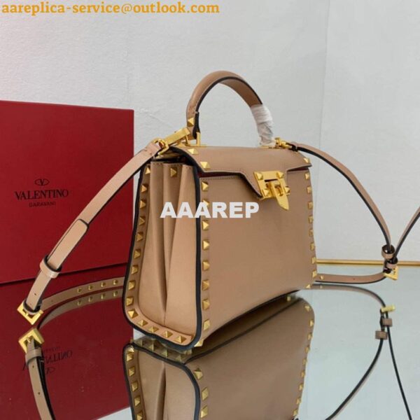 Replica Valentino 71000 Small Rockstud Alcove Handbag In Grainy Calfskin XW2B0J71 Apricot 5