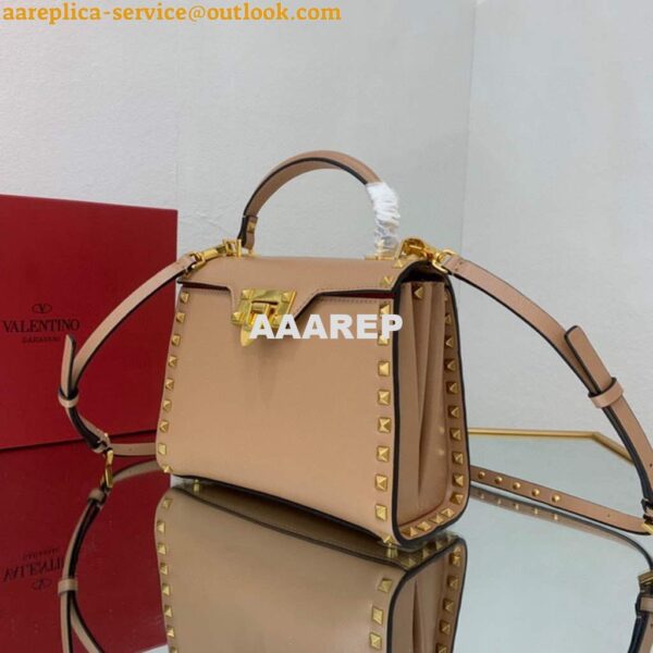 Replica Valentino 71000 Small Rockstud Alcove Handbag In Grainy Calfskin XW2B0J71 Apricot 6