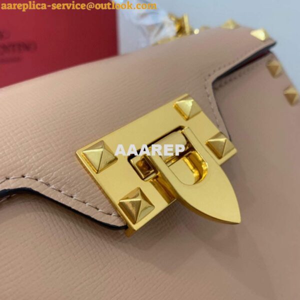 Replica Valentino 71000 Small Rockstud Alcove Handbag In Grainy Calfskin XW2B0J71 Apricot 7