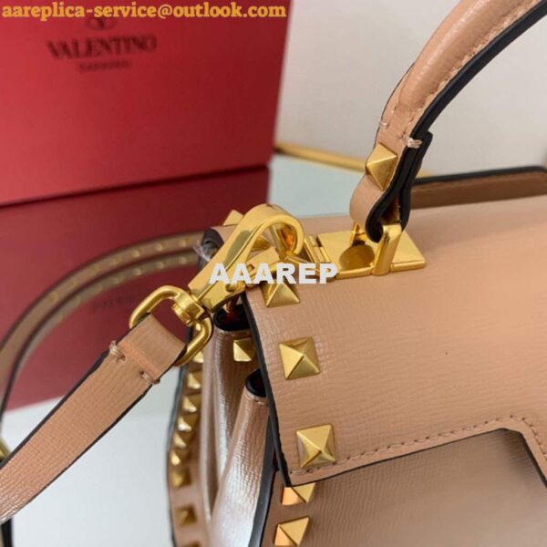 Replica Valentino 71000 Small Rockstud Alcove Handbag In Grainy Calfskin XW2B0J71 Apricot 8