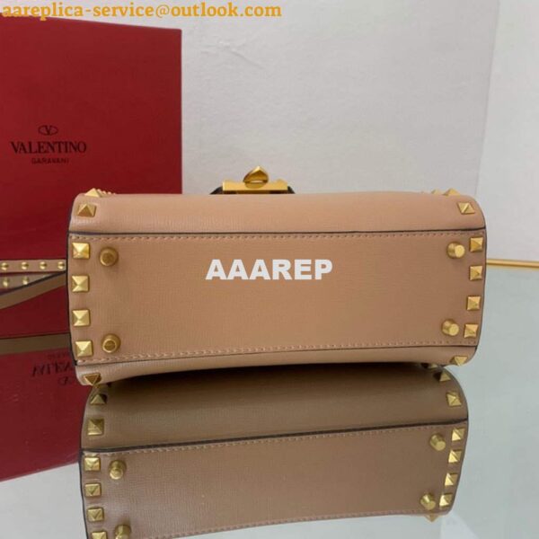 Replica Valentino 71000 Small Rockstud Alcove Handbag In Grainy Calfskin XW2B0J71 Apricot 10