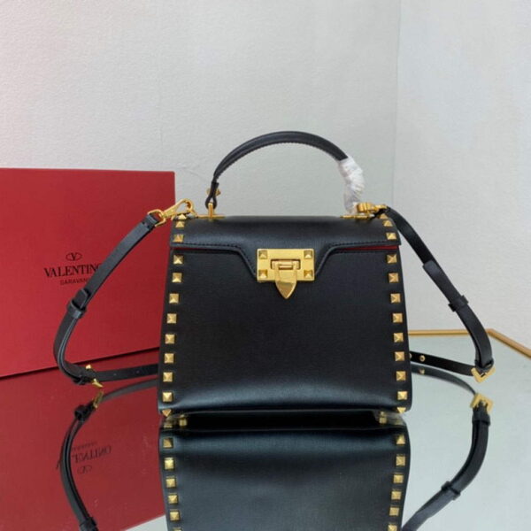 Replica Valentino 71000 Small Rockstud Alcove Handbag In Grainy Calfskin XW2B0J71 Black 3