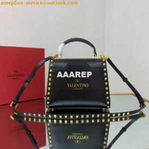 Replica Valentino 71000 Small Rockstud Alcove Handbag In Grainy Calfskin XW2B0J71 Black 2