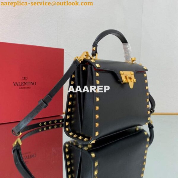 Replica Valentino 71000 Small Rockstud Alcove Handbag In Grainy Calfskin XW2B0J71 Black 5