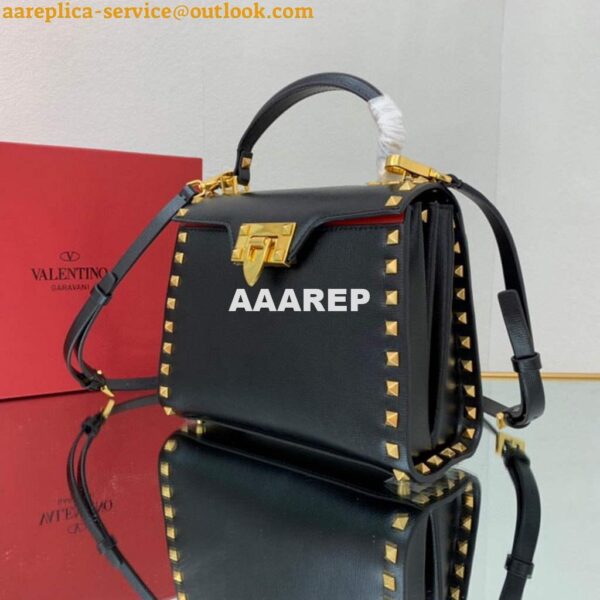 Replica Valentino 71000 Small Rockstud Alcove Handbag In Grainy Calfskin XW2B0J71 Black 6