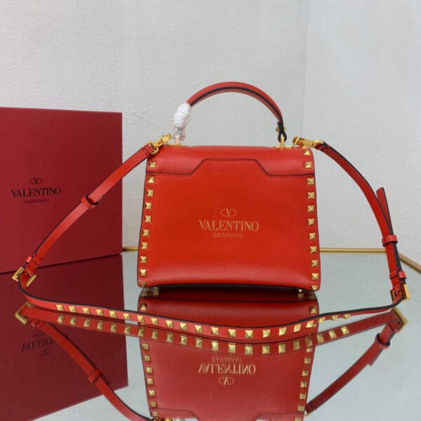 Replica Valentino 71000 Small Rockstud Alcove Handbag In Grainy Calfskin XW2B0J71 Red 3