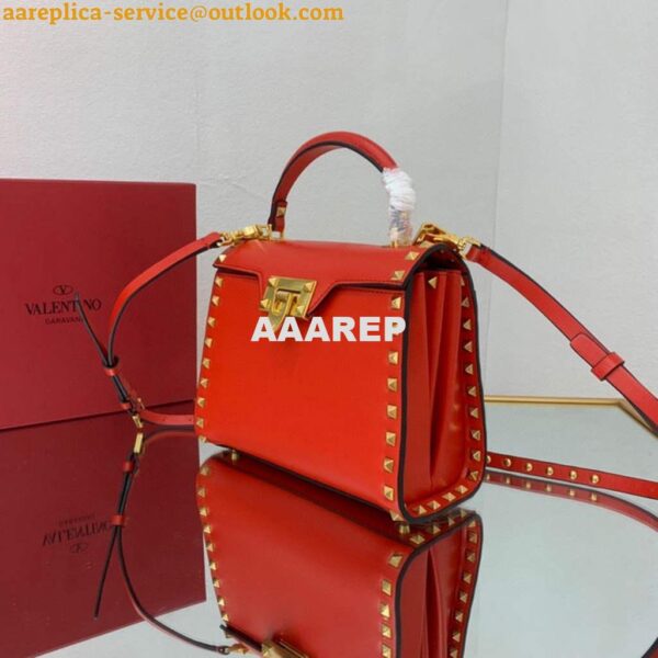 Replica Valentino 71000 Small Rockstud Alcove Handbag In Grainy Calfskin XW2B0J71 Red 5