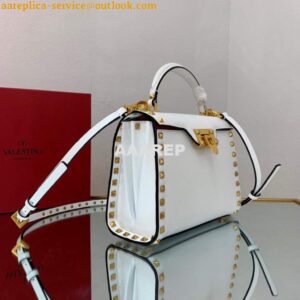 Replica Valentino 71000 Small Rockstud Alcove Handbag In Grainy Calfskin XW2B0J71 White 2