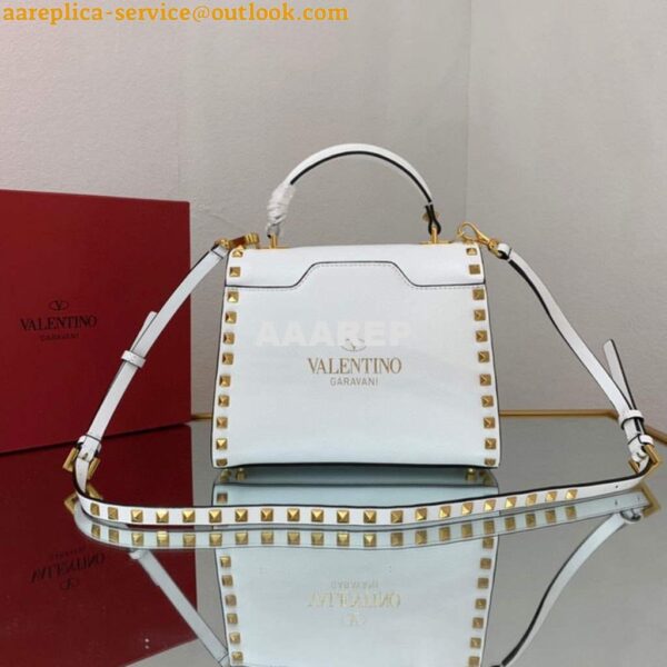 Replica Valentino 71000 Small Rockstud Alcove Handbag In Grainy Calfskin XW2B0J71 White 10