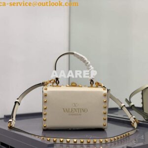 Replica Valentino 7300 Rockstud Alcove Grainy Calfskin BOX Bag XW2B0J73 Beige 2