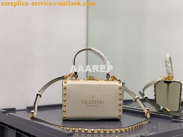 Replica Valentino 7300 Rockstud Alcove Grainy Calfskin BOX Bag XW2B0J73 Beige 4