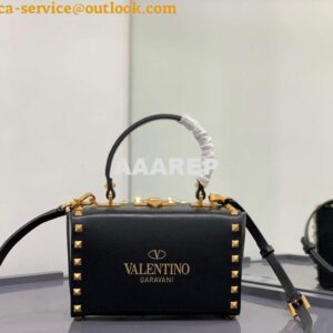 Replica Valentino 7300 Rockstud Alcove Grainy Calfskin BOX Bag XW2B0J73 Black 2