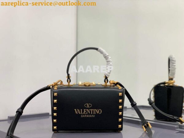 Replica Valentino 7300 Rockstud Alcove Grainy Calfskin BOX Bag XW2B0J73 Black 4