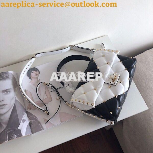 Replica Valentino Candystud Top Handle Bag Black White 11