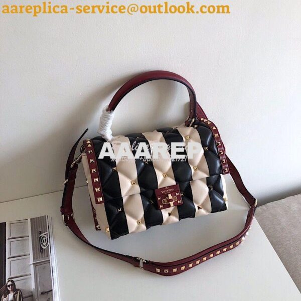 Replica Valentino Candystud Top Handle Bag Black Wine Beige 3