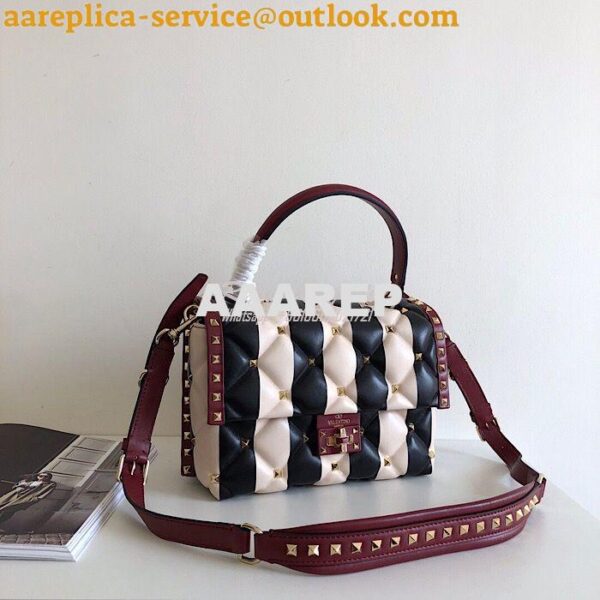 Replica Valentino Candystud Top Handle Bag Black Wine Beige 5