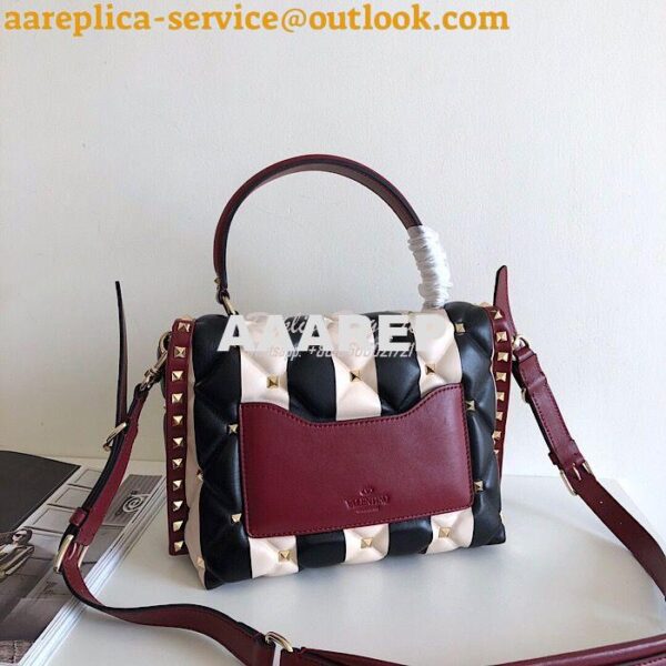 Replica Valentino Candystud Top Handle Bag Black Wine Beige 11