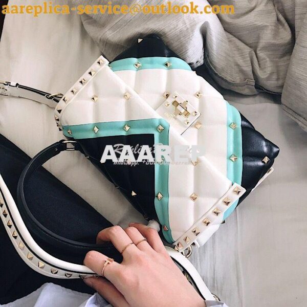 Replica Valentino Candystud Top Handle Bag Green White Black 5