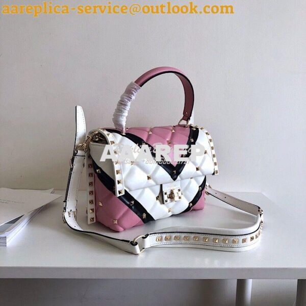 Replica Valentino Candystud Top Handle Bag Pink White Black 4