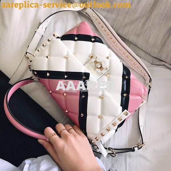 Replica Valentino Candystud Top Handle Bag Pink White Black 5