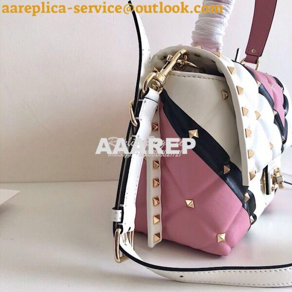 Replica Valentino Candystud Top Handle Bag Pink White Black 11