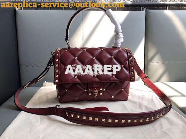 Replica Valentino Candystud Top Handle Bag Wine 3