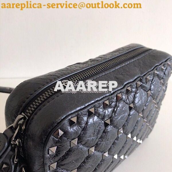 Replica Valentino Garavani Black Rockstud Spike Camera Bag Black 7