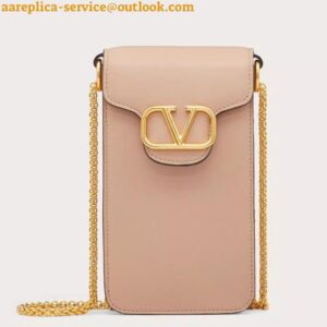 Replica Valentino Loco Phone Case in Beige Leather with Chain