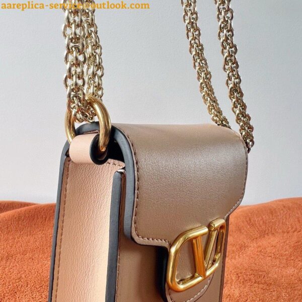 Replica Valentino Loco Phone Case in Beige Leather with Chain 7