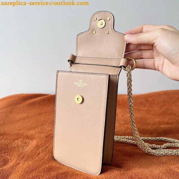 Replica Valentino Loco Phone Case in Beige Leather with Chain 8