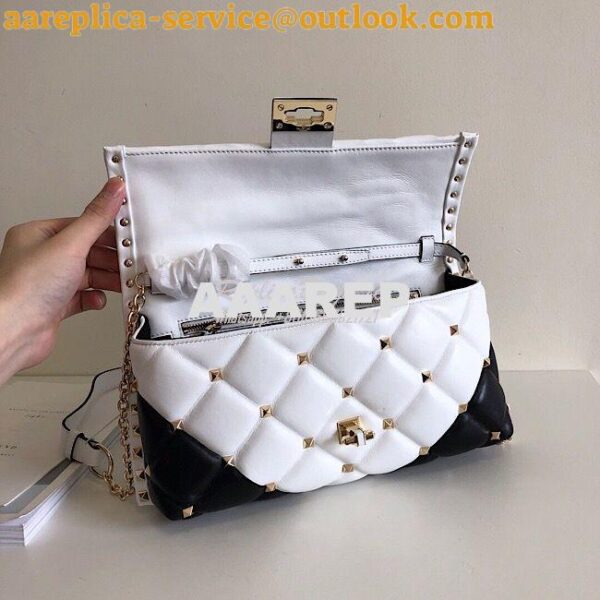 Replica Valentino Garavani Candystud Leather Clutch Black White 8