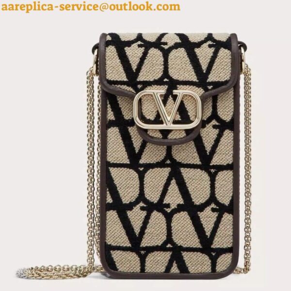 Replica Valentino Loco Phone Case in Black Toile Iconographe with Chain 4