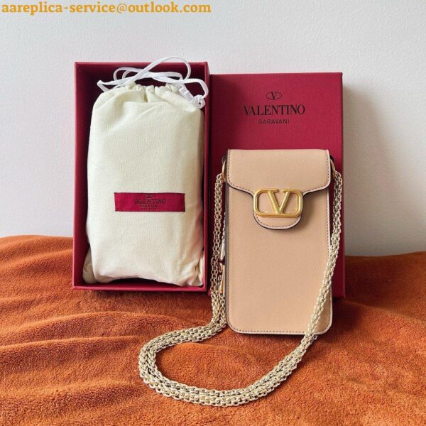 Replica Valentino Loco Phone Case in Beige Leather with Chain 13